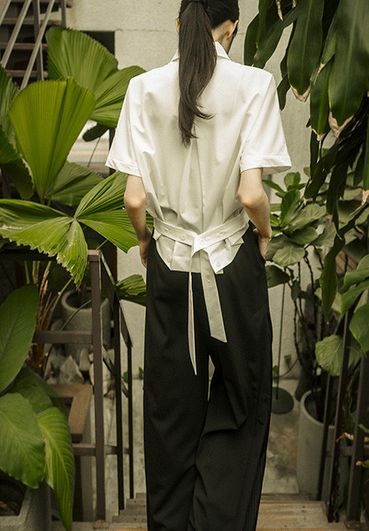 Erya_爾雅條帶襯衫_白 