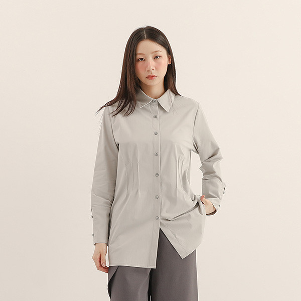 Serica_絲縷抓褶襯衫_水泥灰 