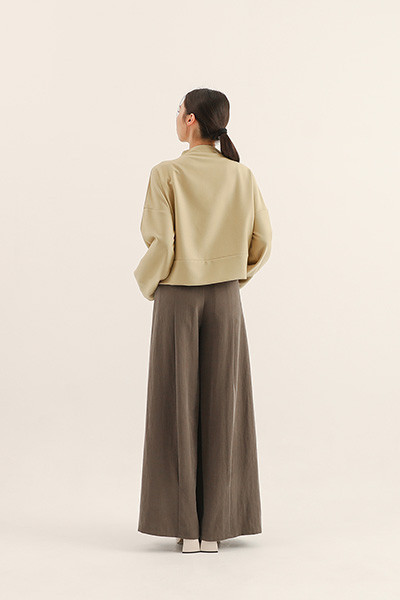 Jiaozhi_交織褶片上衣_芥黃 