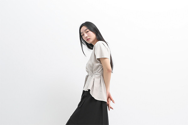 Geqian_擱淺波浪綁帶上衣_灰 