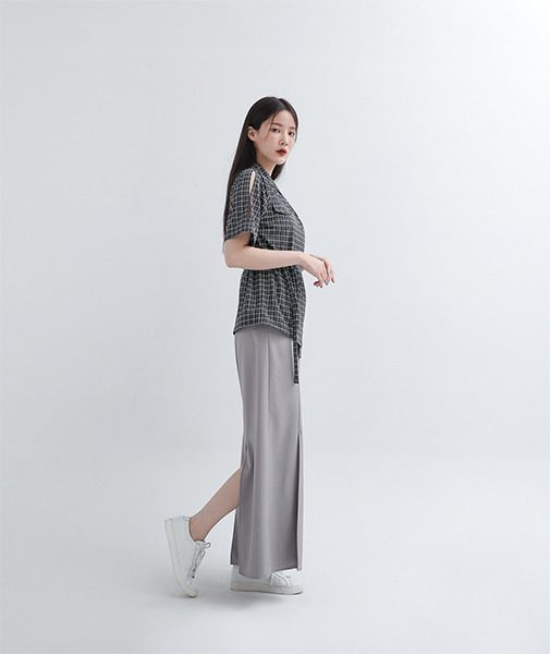 Extend_延伸開衩寬褲_灰條 