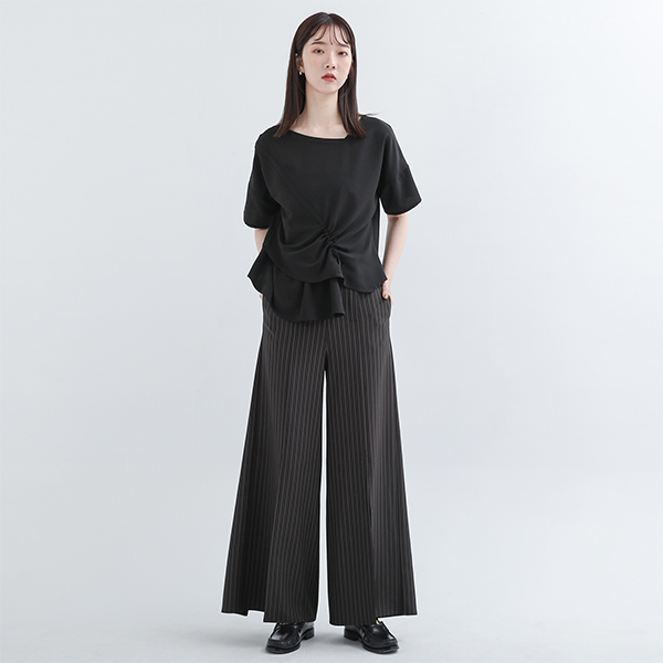 Extend_延伸開衩寬褲_黑條 