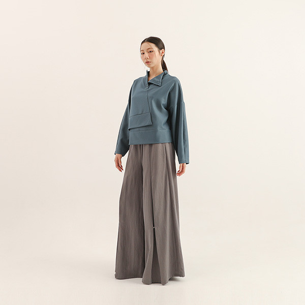 Jiaozhi_交織褶片上衣_天藍 