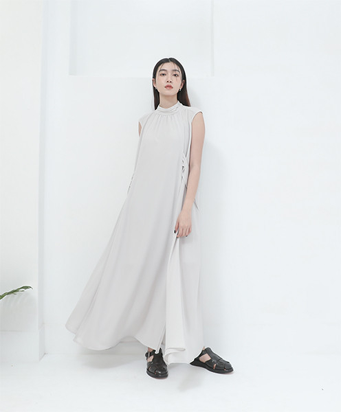Wuchang_無常・皺褶長洋裝_灰 
