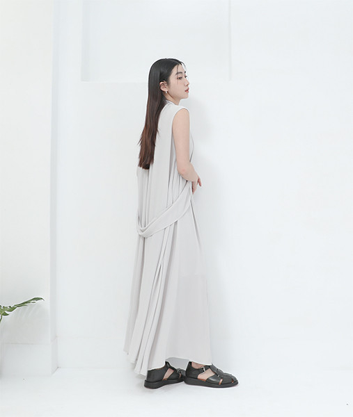 Wuchang_無常・皺褶長洋裝_灰 