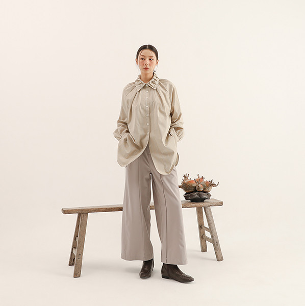 Meander_曲徑剪接長褲_灰 