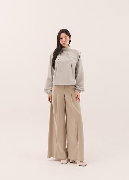 Ruoshui_若水褶片上衣_淺灰 