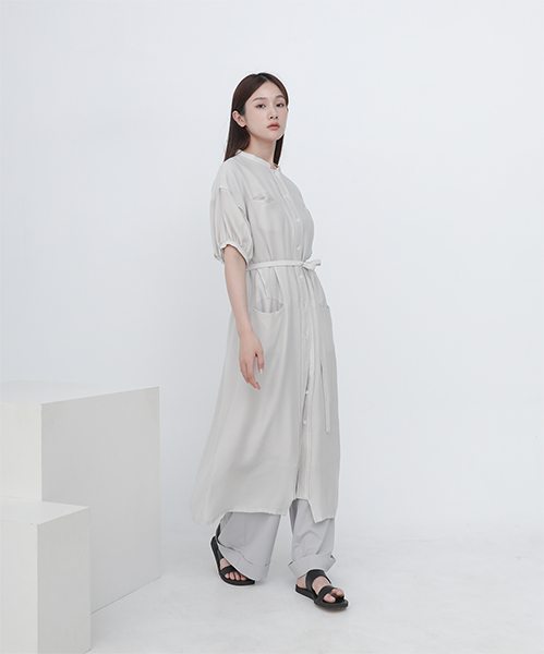 Xilu_夕露燈籠袖洋裝_淺灰 