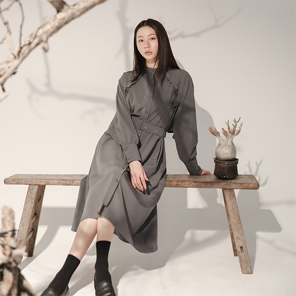 Feifei_飛飛荷葉洋裝_ 灰 