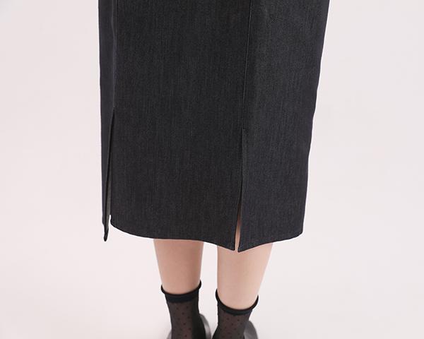 Adagio_微步剪接鉛筆裙_單寧黑 