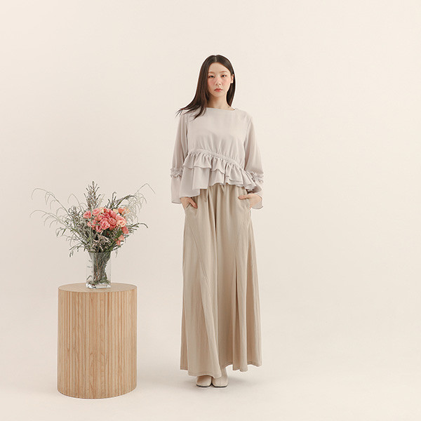 Feixu_飛絮剪接波浪長褲_卡其 