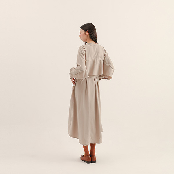 Feifei_飛飛荷葉洋裝_ 卡其 