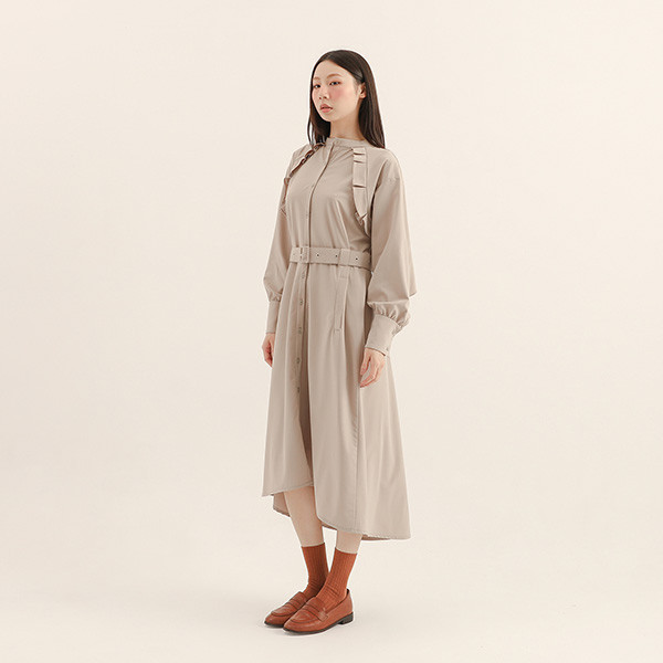 Feifei_飛飛荷葉洋裝_ 卡其 