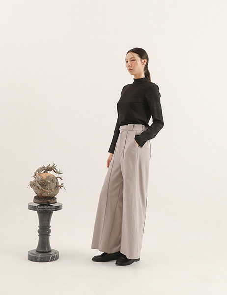 Meander_曲徑剪接長褲_灰 