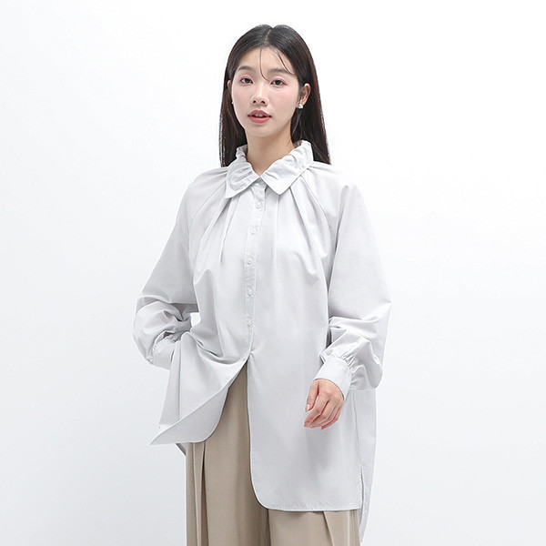 AlmondBlossoms_杏花長版襯衫_白格 