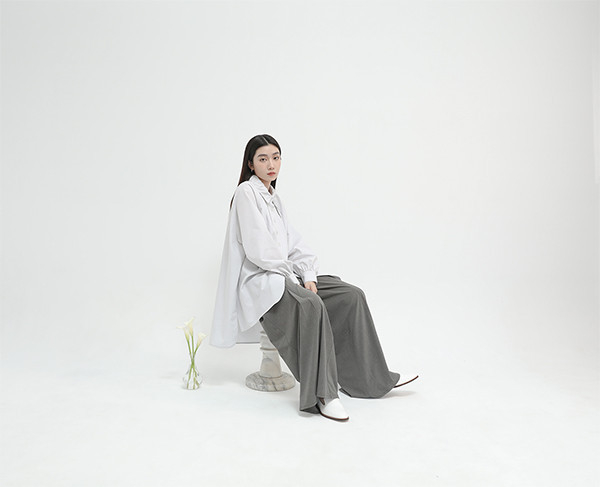 AlmondBlossoms_杏花長版襯衫_白格 