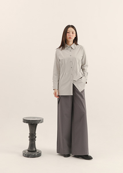 Serica_絲縷抓褶襯衫_水泥灰 