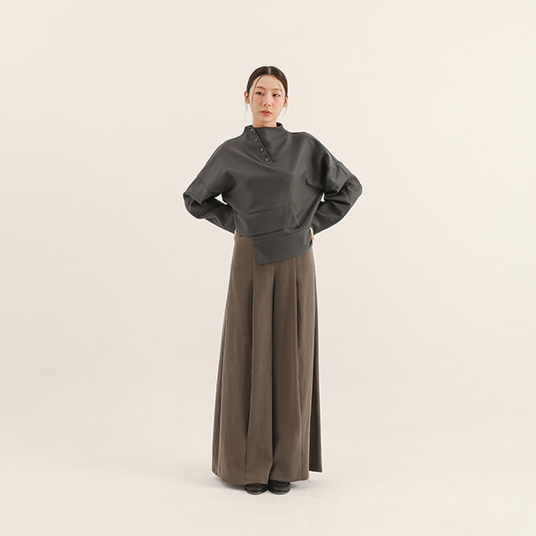 Jiaozhi_交織褶片上衣_灰藍 