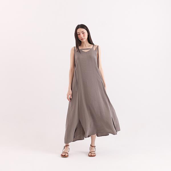 Xinyuan_心願剪裁細肩帶洋裝_灰 