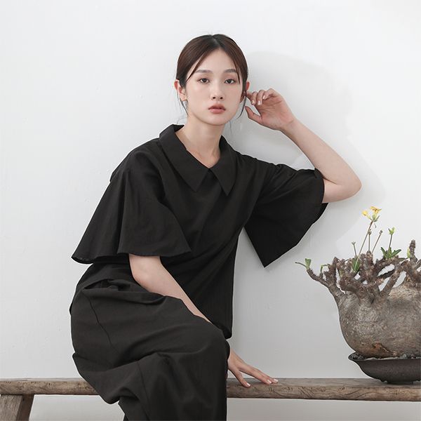 Secret_秘密棉麻襯衫_黑 