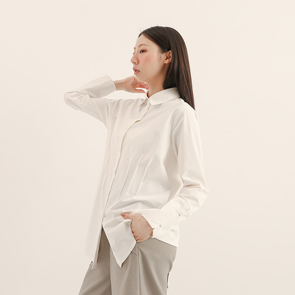 Serica_絲縷抓褶襯衫_白 