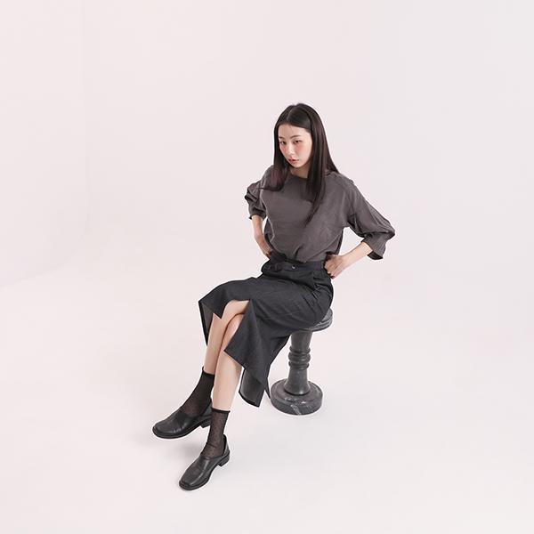 Adagio_微步剪接鉛筆裙_單寧黑 