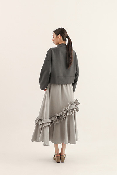 Jiaozhi_交織褶片上衣_灰藍 