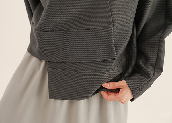 Jiaozhi_交織褶片上衣_灰藍 