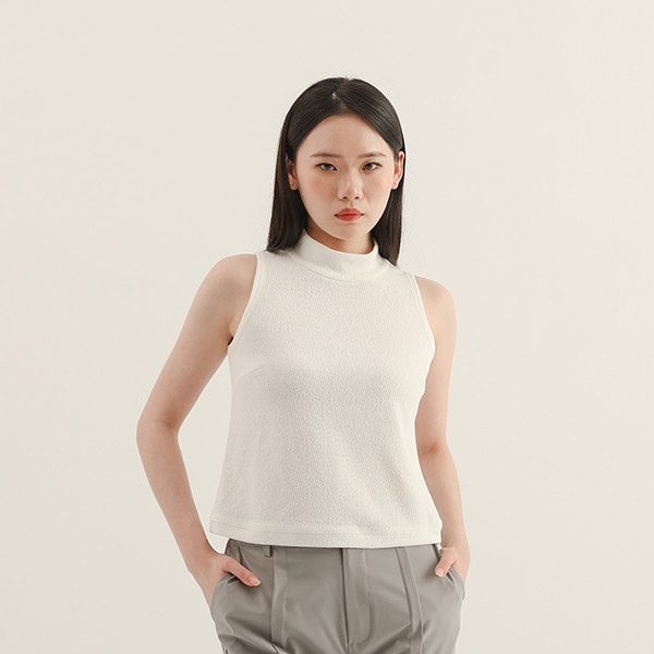 Image_形象立領皺褶背心_白 
