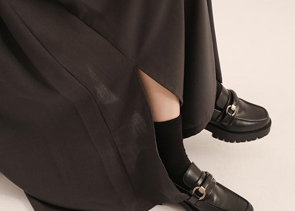 Jiban_羈絆褶片開衩裙_鐵灰 