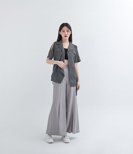 Extend_延伸開衩寬褲_灰條 