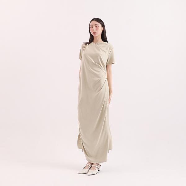 Yuqu_玉粹皺褶洋裝_芥末黃 