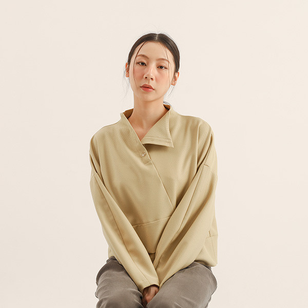 Jiaozhi_交織褶片上衣_芥黃 