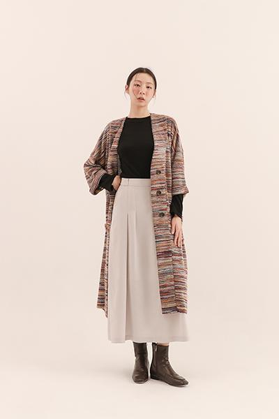 Jiban_羈絆褶片開衩裙_淺灰 