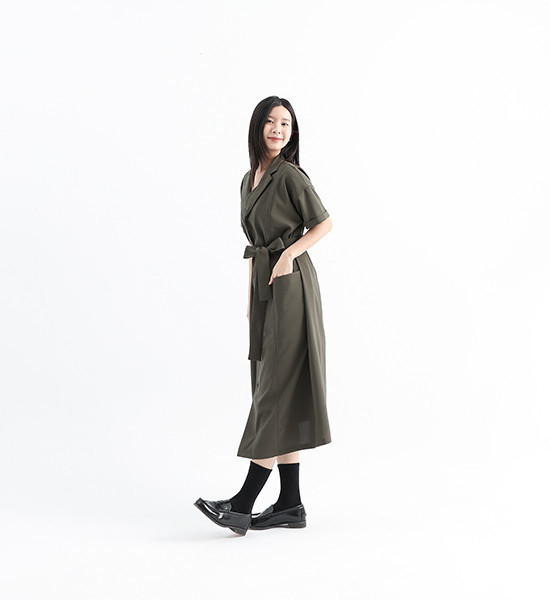 Tiaoyue_跳躍襯衫洋裝_軍綠 