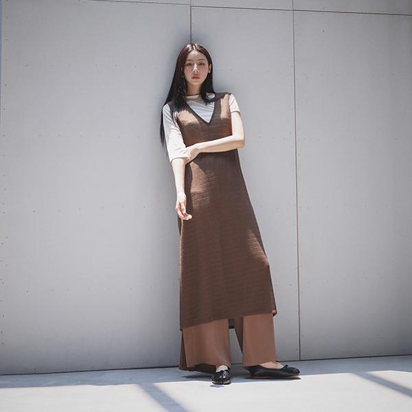 Dayrest_余暇剪接背心洋裝_棕 