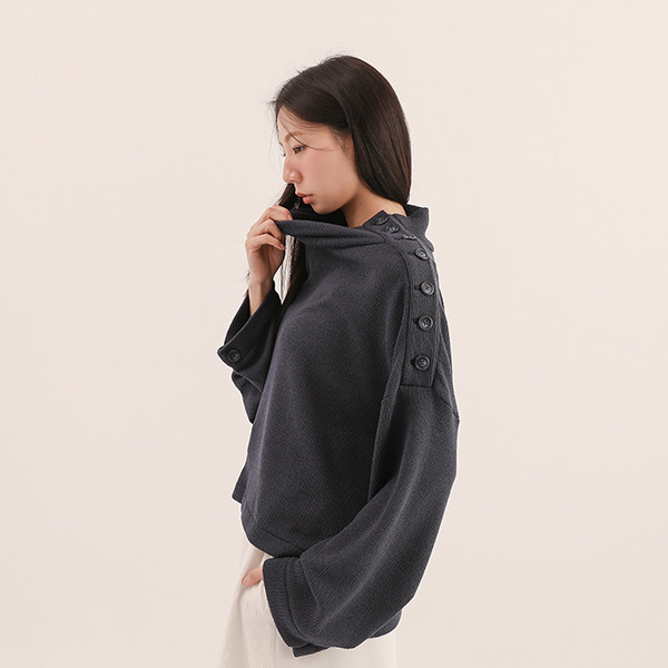 Density_密度前短後長寬袖上衣_深藍 