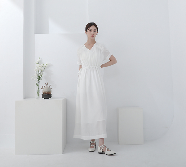 Muyu_暮雨細褶洋裝_白 