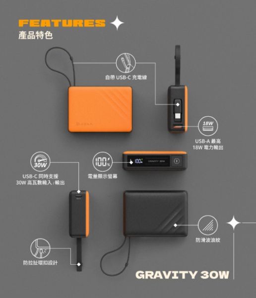 亞果元素 GRAVITY 30w 自帶線 快充 行動電源 行動電源 標示Wh 10000mAh iPhone 15 16 