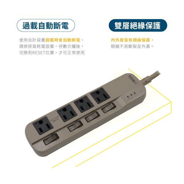 安全達人 5開4插3P 蜂鳴器延長線 充電器 延長線 自動斷電 K-63WF 