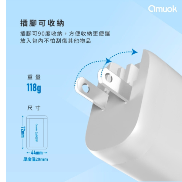 amuok 65W 三孔 氮化鎵 充電頭 充電器 快充頭 適 iphone 16e 17 15 16 s25 