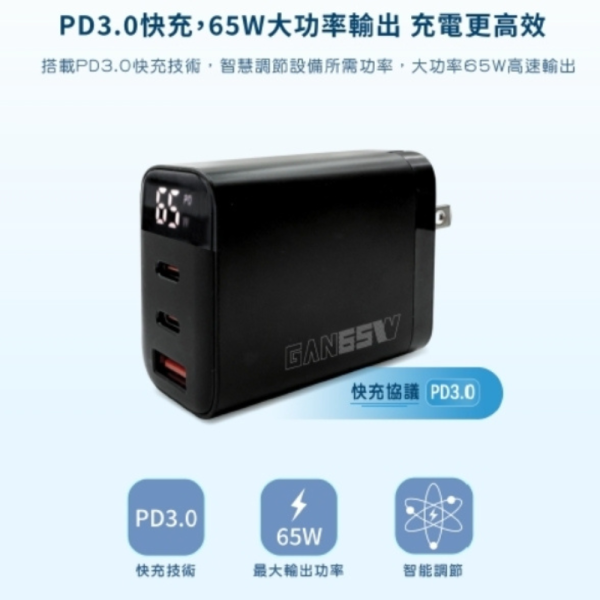 Wephone 65W 三孔 氮化鎵 充電頭 充電器 快充頭 適 iphoen 16 15 s25 