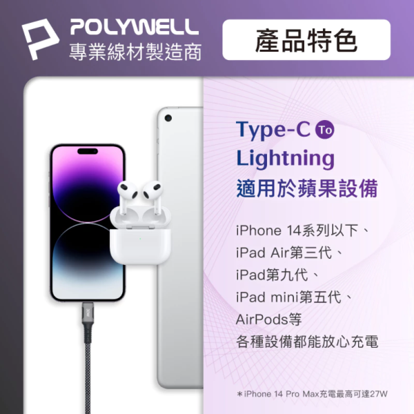 POLYWELL 寶利威爾 磁吸 收納 PD 快充線 C To L 鋁合金 編織線 iPhone 13 14 iPad 