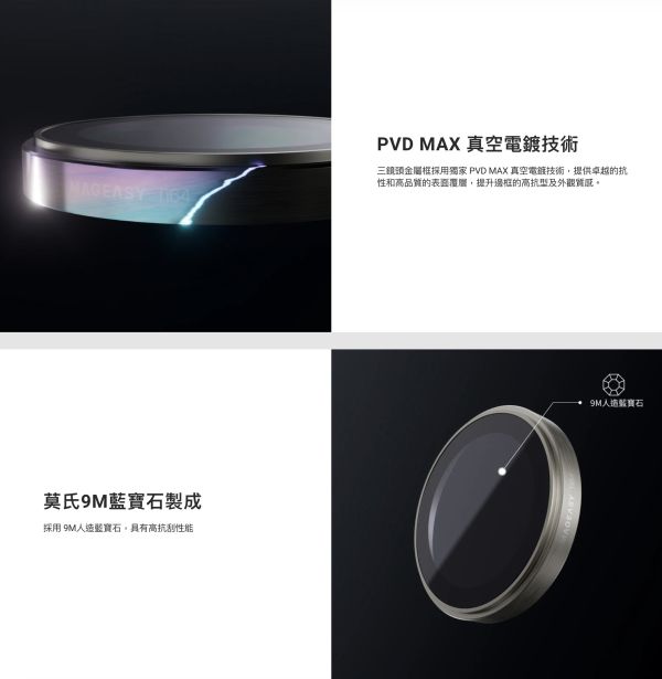 MAGEASY 魚骨牌 9M 藍寶石 鏡頭貼 鈦合金 鋁合金 保護貼 航太級 iphone 16 pro max 