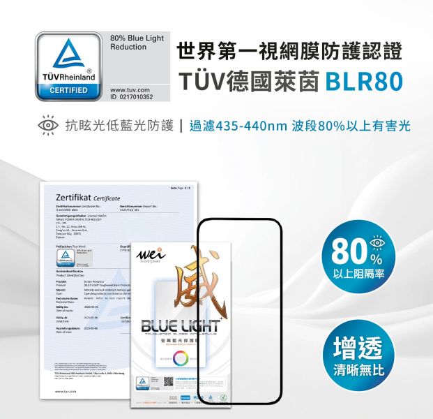 膜力威 BLR80 抗藍光 2.5D 滿版 9H 玻璃 保護貼 iPhone 17 Pro Max 