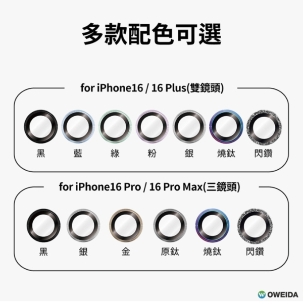 Oweida 星耀 保護貼 鋁金屬 保護鏡 鏡頭貼 9H 鏡頭 玻璃貼 適 iPhone 16 Plus Pro Max 