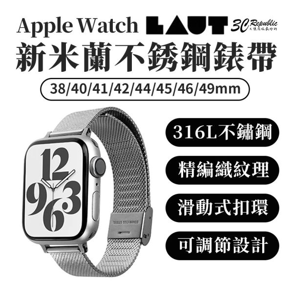 LAUT 萊德 新米蘭 不銹鋼 錶帶 銀 Apple Watch 38 40 41 42 44 45 46 49mm 