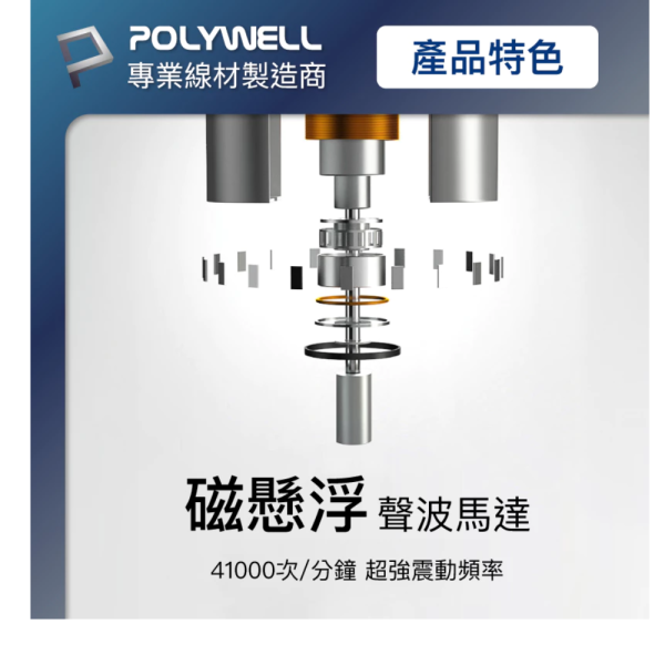 POLYWELL 寶利威爾 超聲波 電動 充電 牙刷 電動牙刷 41000VPM 無線感應座充 防水機身 附軟硬刷 