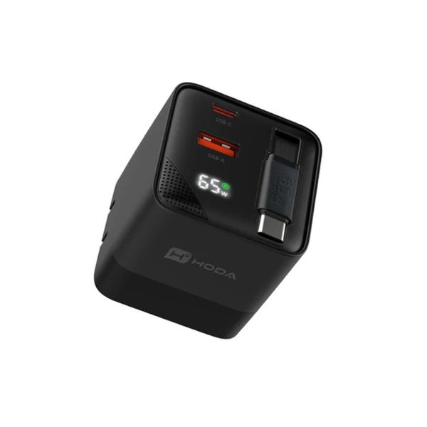 HODA GaN 氮化鎵 65w 三輸出 自帶 伸縮線 PD 充電頭 極速 iPhone 17 16 15 s25 
