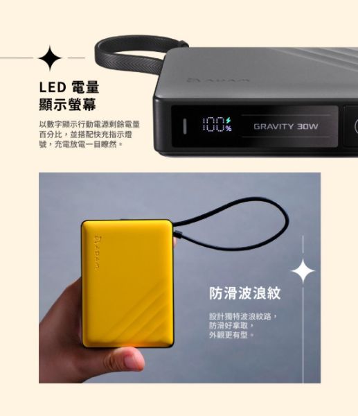亞果元素 GRAVITY 30w 自帶線 快充 行動電源 行動電源 標示Wh 10000mAh iPhone 15 16 